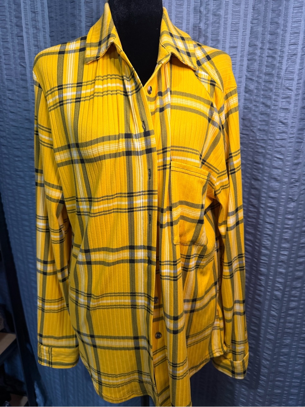 Women's Yellow Plaid Button-Down Shirt